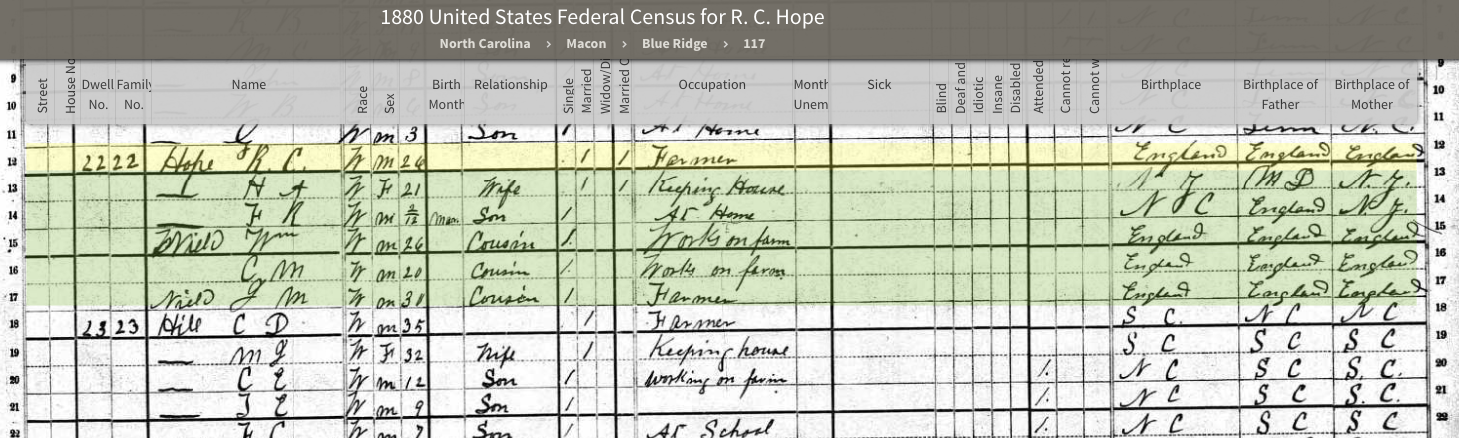 Radford Hope 1880 census